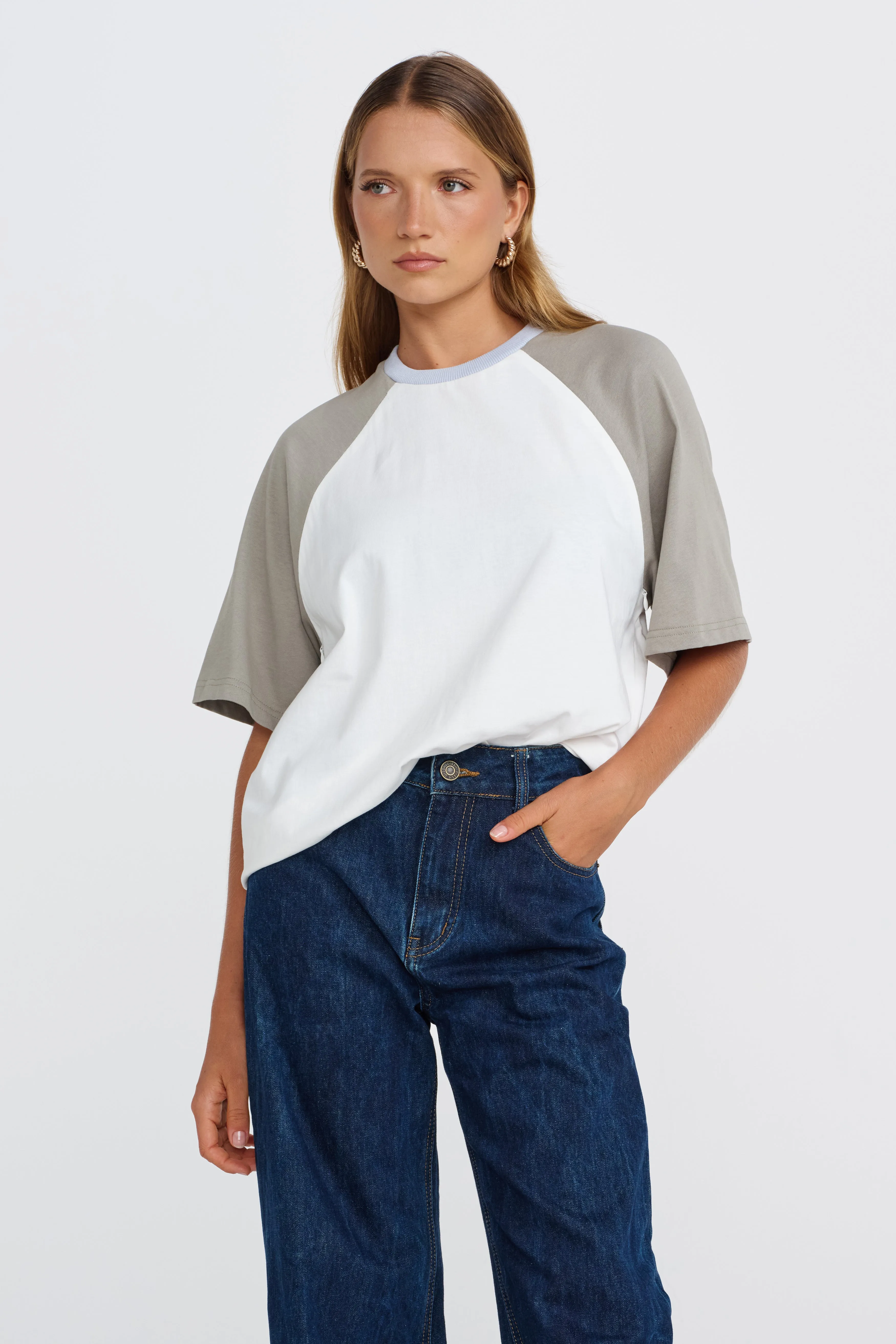 Trinity Box-Cut Tee - White / Sage / Blue