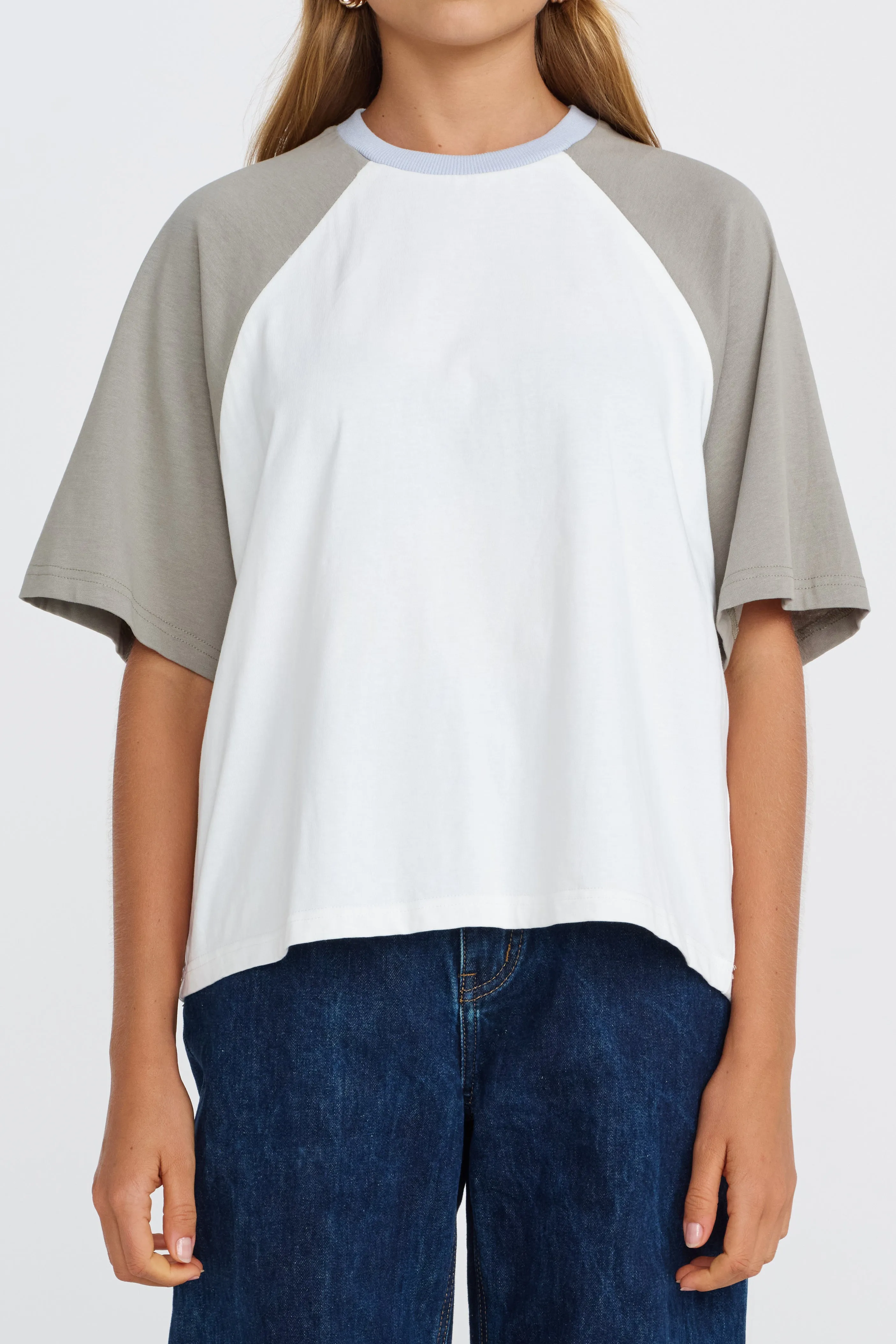 Trinity Box-Cut Tee - White / Sage / Blue