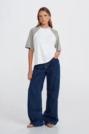 Trinity Box-Cut Tee - White / Sage / Blue
