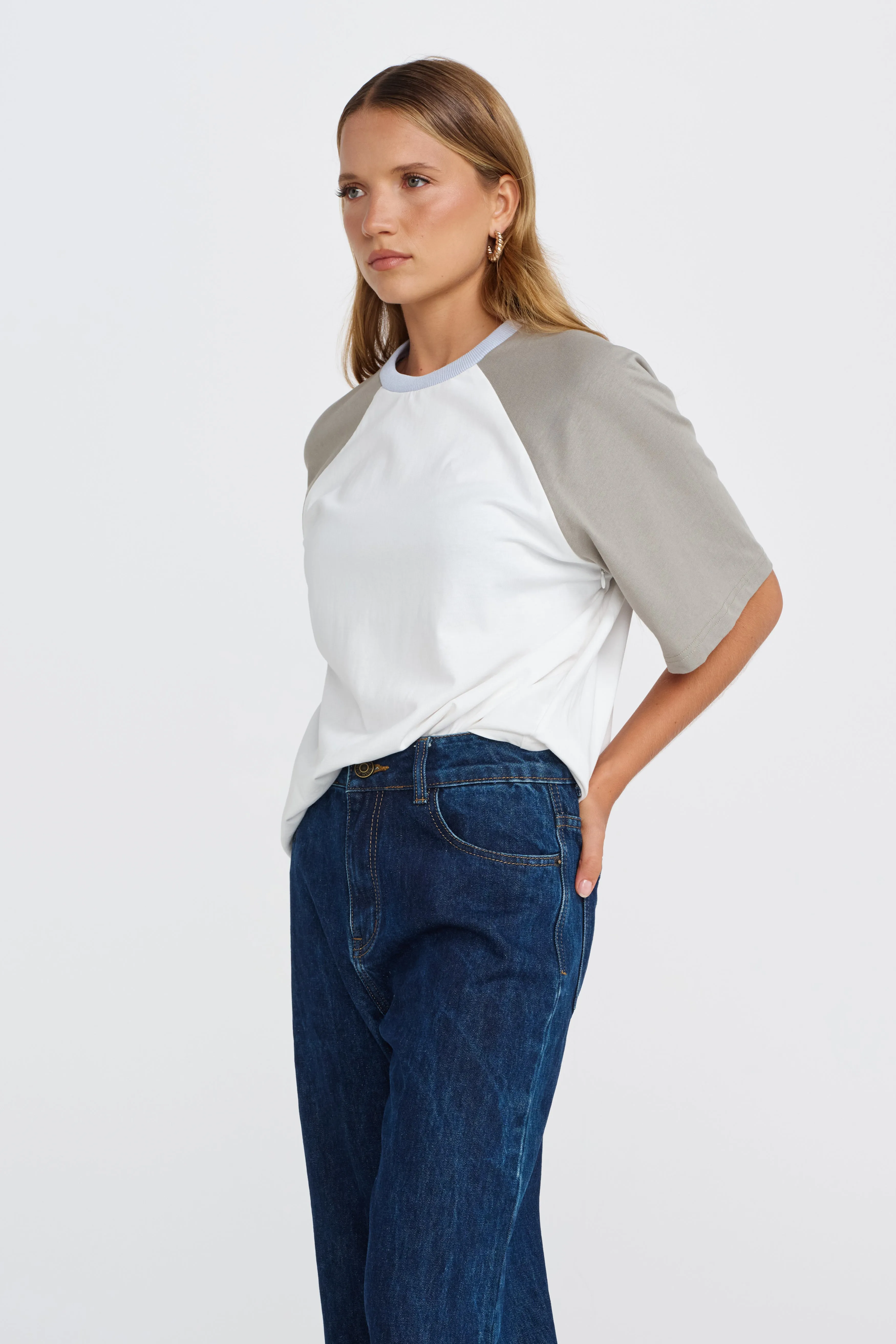 Trinity Box-Cut Tee - White / Sage / Blue