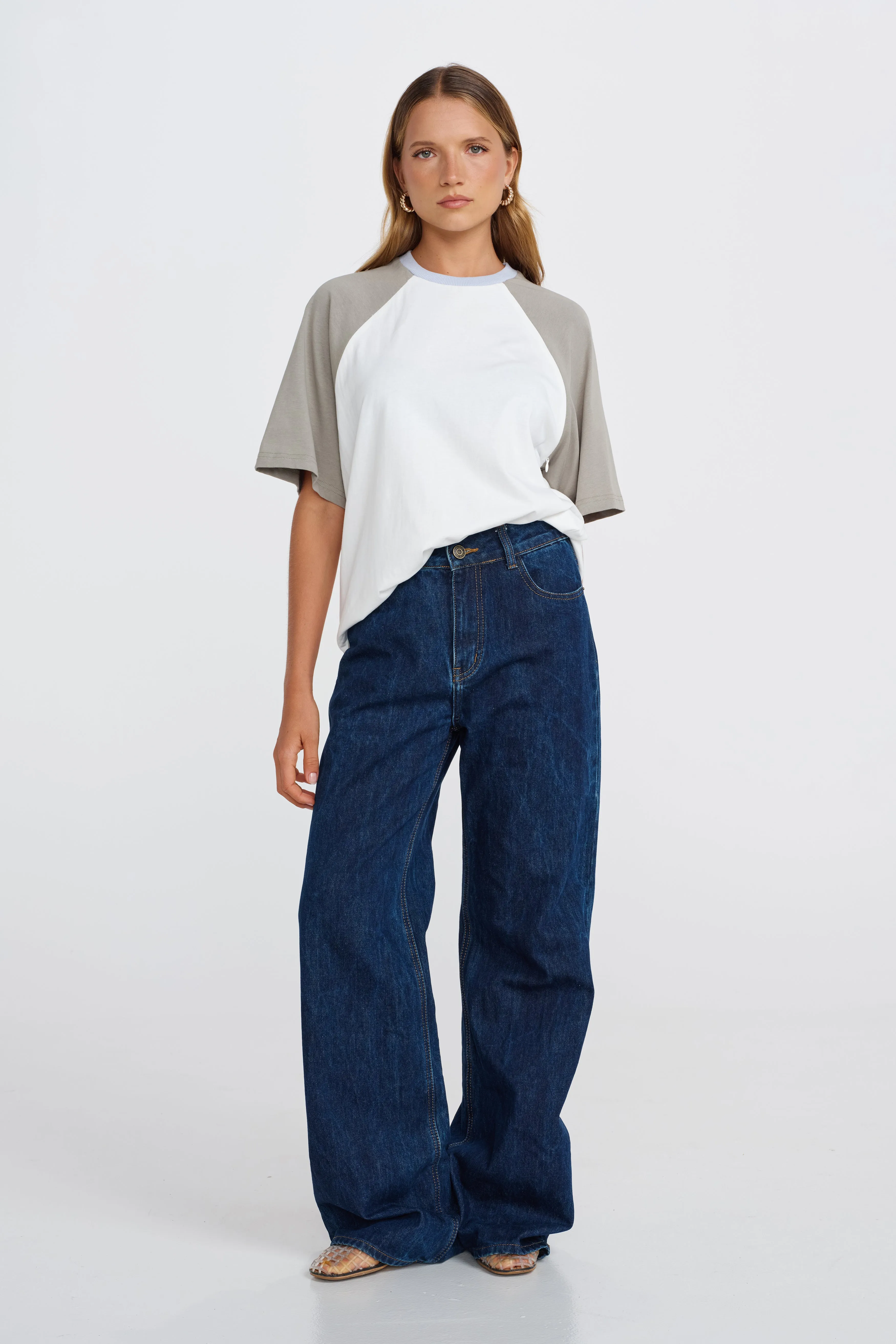 Trinity Box-Cut Tee - White / Sage / Blue