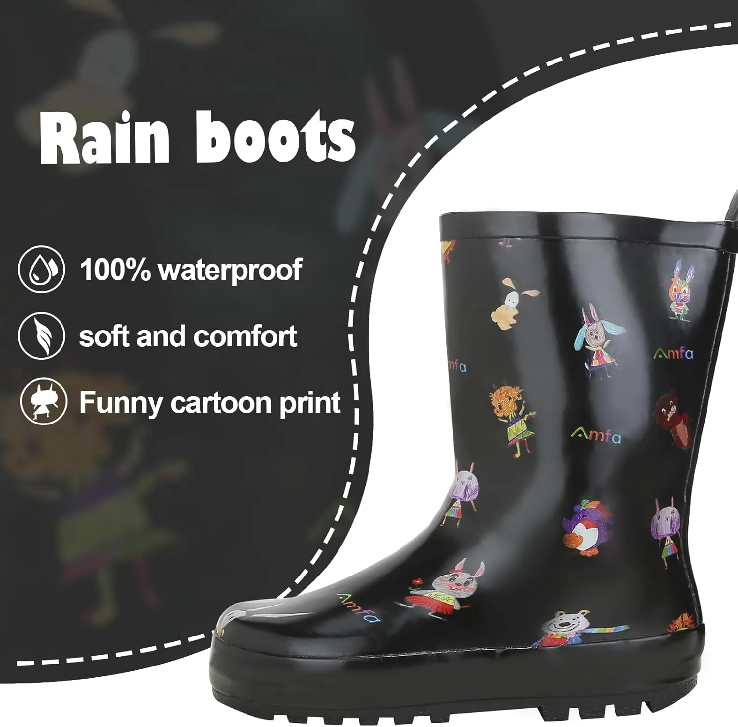 Unisex Kids Print Rain Boots Waterproof Rubber Rain Shoes Toddler Boys Girls Lightweight Rainboots