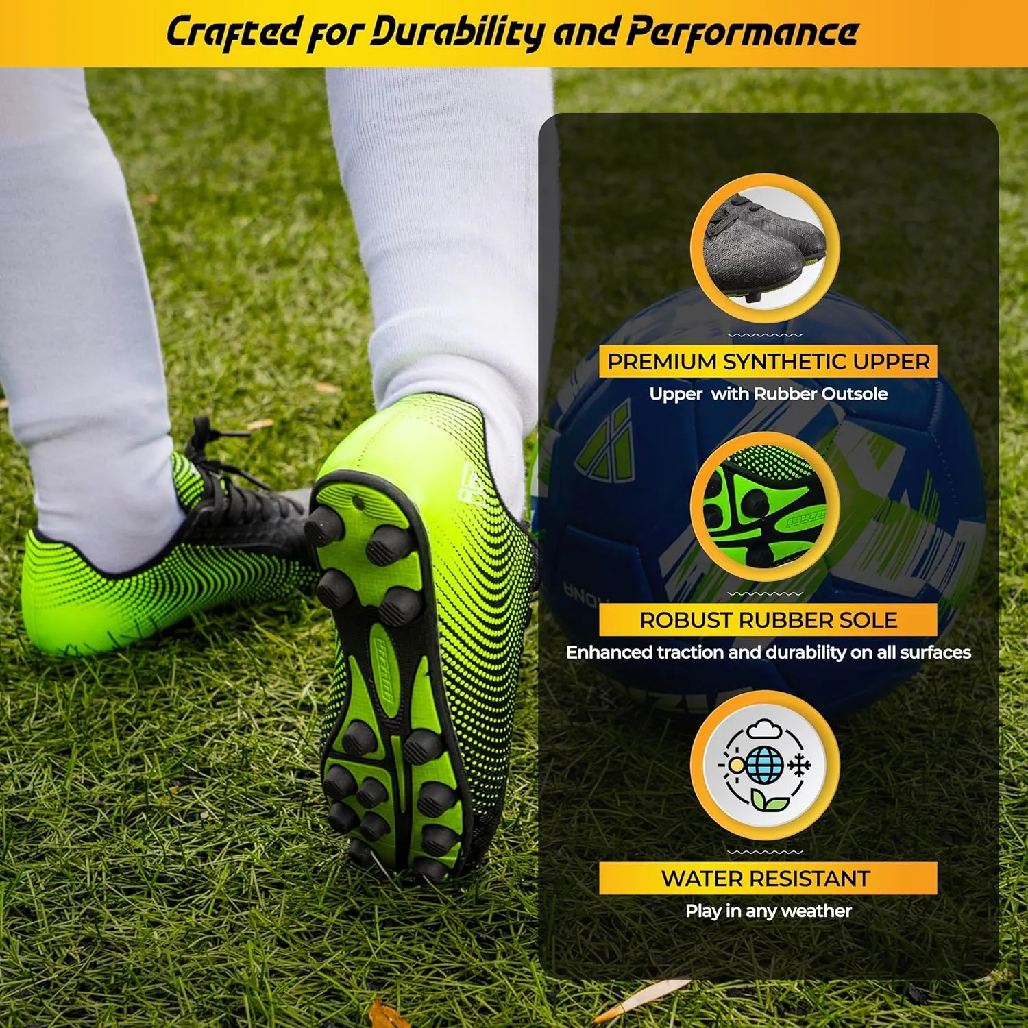 Vizari Stealth Firm Ground Soccer Cleats - Lightweight, Durable & Comfortable Youth Soccer Cleats with Excellent Traction - Boys Soccer Shoes with Padded Heel & Anti-Stretch Lining