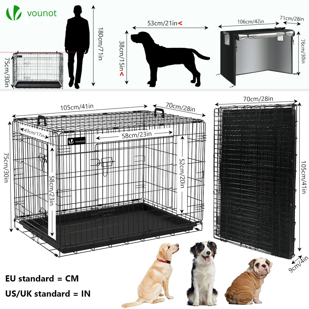 VOUNOT Dog Crate Portable Foldable Secure Pet Puppy Cage with Cover 42 Inches, XL