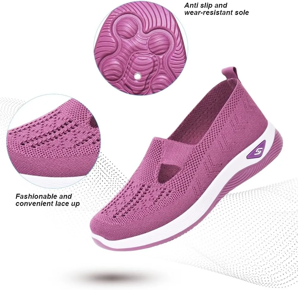 Walking Shoes Women Comfort Breathable Knitted Mesh Lightweight Orthopedic Low Top Soft Sole Sneaker Non-Slip Outdoor Shoes