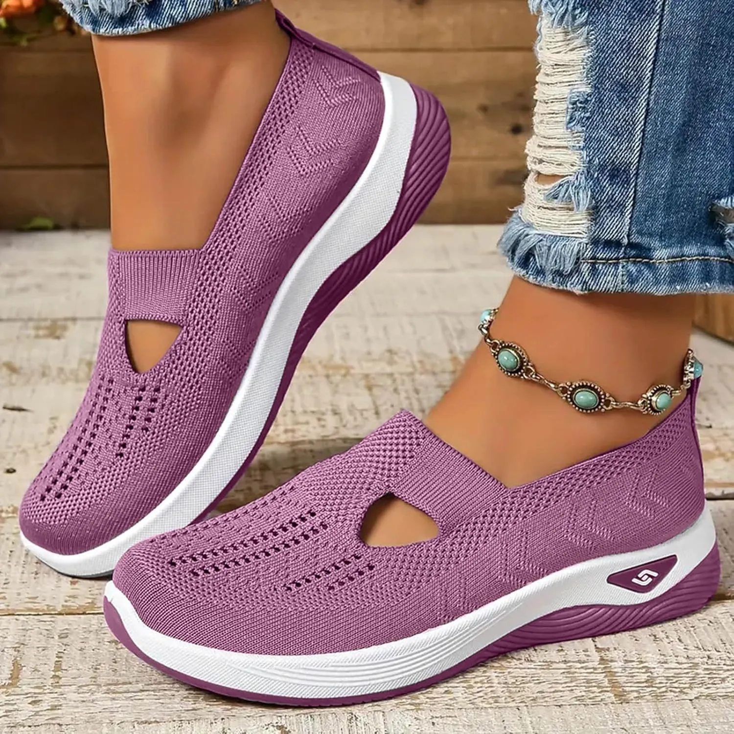 Walking Shoes Women Comfort Breathable Knitted Mesh Lightweight Orthopedic Low Top Soft Sole Sneaker Non-Slip Outdoor Shoes