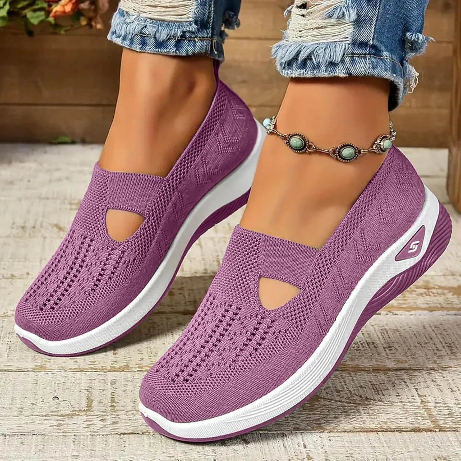 Walking Shoes Women Comfort Breathable Knitted Mesh Lightweight Orthopedic Low Top Soft Sole Sneaker Non-Slip Outdoor Shoes
