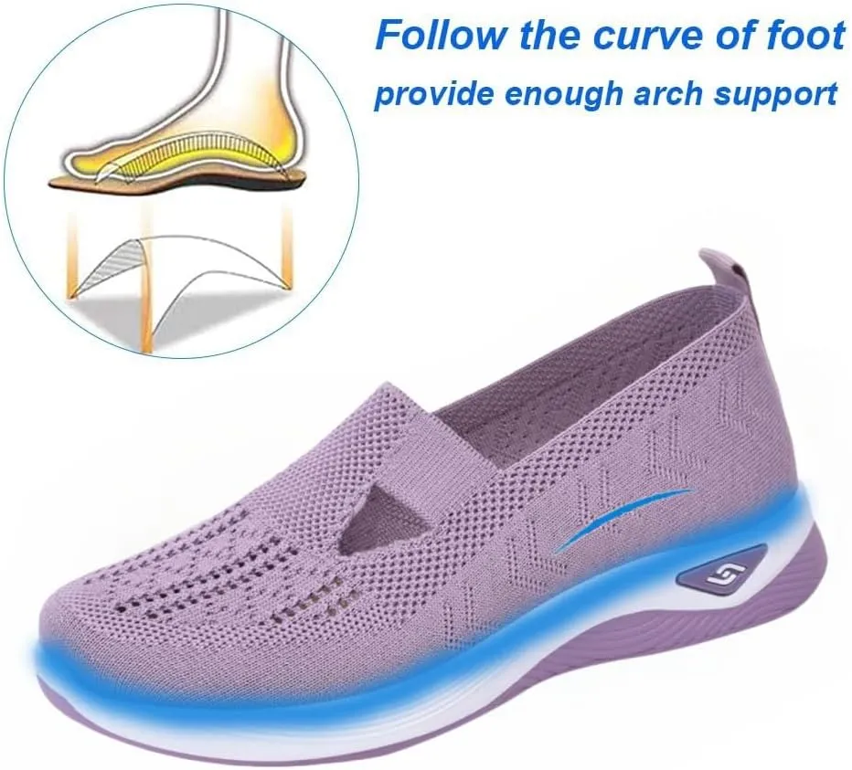 Walking Shoes Women Comfort Breathable Knitted Mesh Lightweight Orthopedic Low Top Soft Sole Sneaker Non-Slip Outdoor Shoes