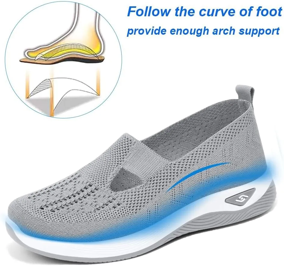 Walking Shoes Women Comfort Breathable Knitted Mesh Lightweight Orthopedic Low Top Soft Sole Sneaker Non-Slip Outdoor Shoes