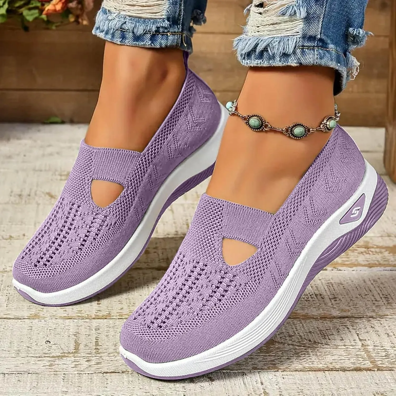 Walking Shoes Women Comfort Breathable Knitted Mesh Lightweight Orthopedic Low Top Soft Sole Sneaker Non-Slip Outdoor Shoes