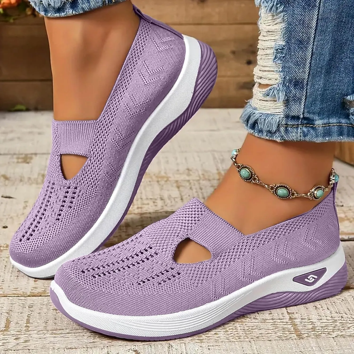 Walking Shoes Women Comfort Breathable Knitted Mesh Lightweight Orthopedic Low Top Soft Sole Sneaker Non-Slip Outdoor Shoes