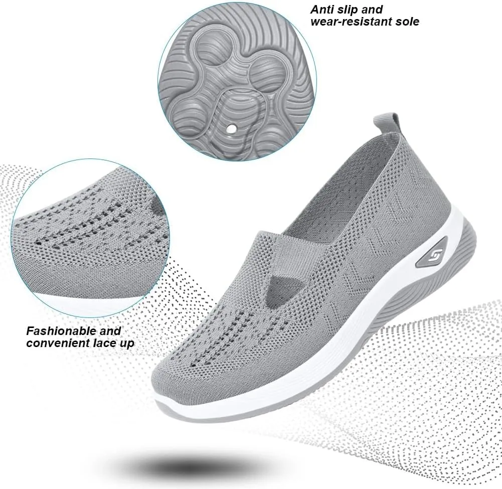 Walking Shoes Women Comfort Breathable Knitted Mesh Lightweight Orthopedic Low Top Soft Sole Sneaker Non-Slip Outdoor Shoes