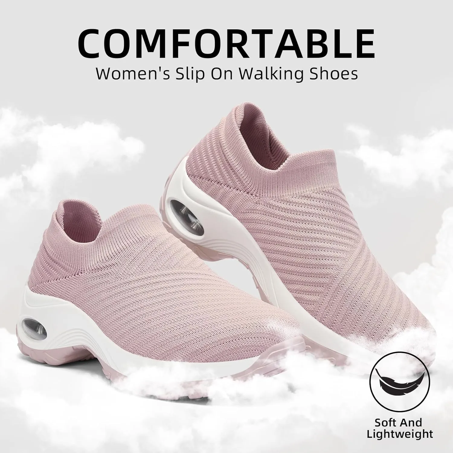 Walking Shoes Women Slip On Sock Sneakers Mesh Non Slip Shoes Air Cushion Platform Loafers