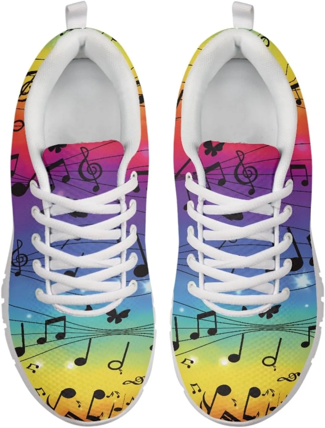 Wanyint Rainbow Stripes Print Women Tennis Sneakers Lace-up Walking Training Shoes Non Slip Sports Footwear