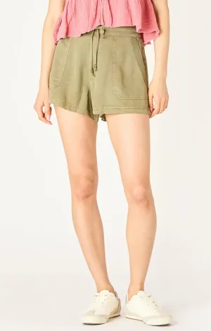 Washed Olive Drawstring Pull On Shorts 2522717 D