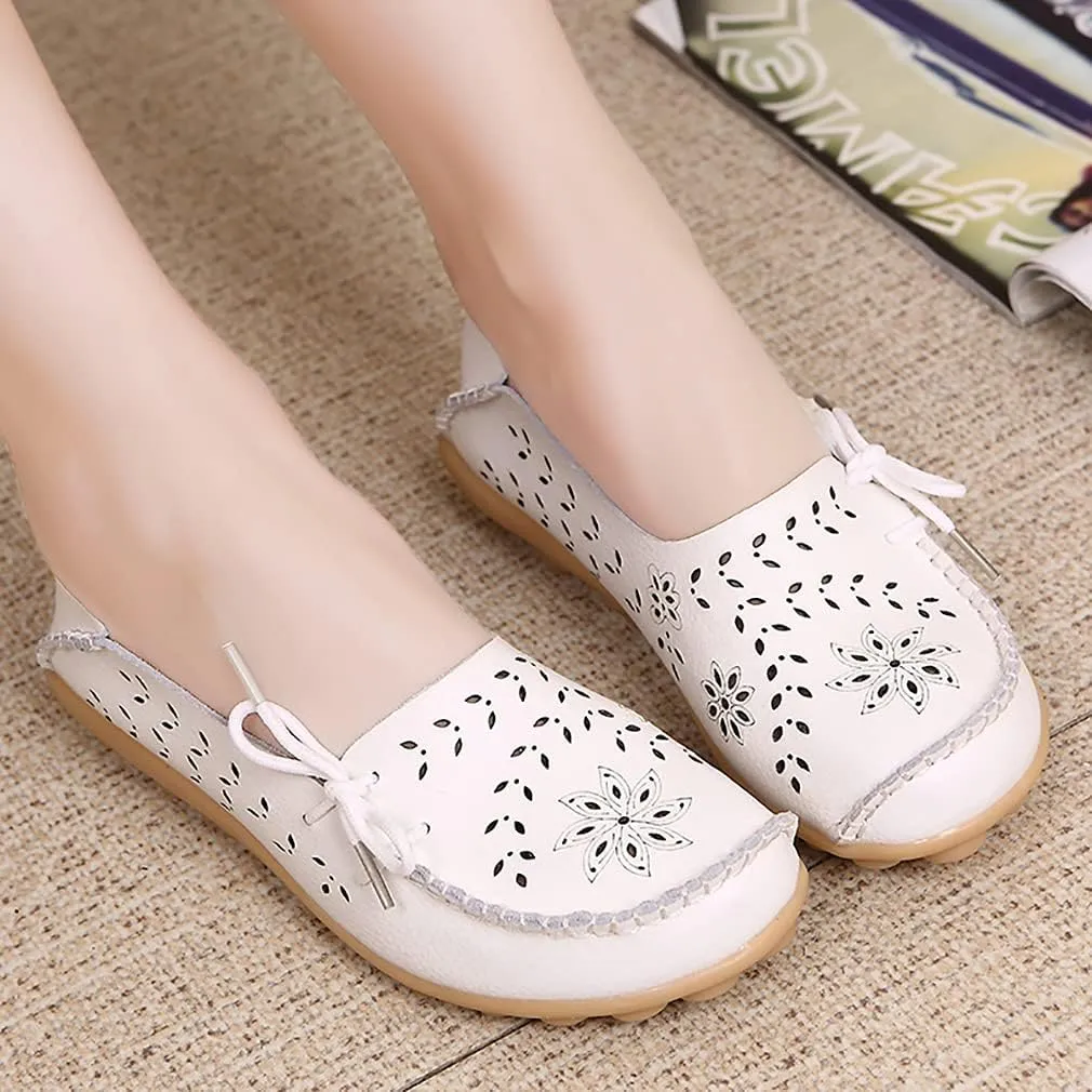 WERWAES Ladies Moccasin Flats Casual Loafers Breathable Walking Nurse Driving Fashion Soft Shoes Work Shoes
