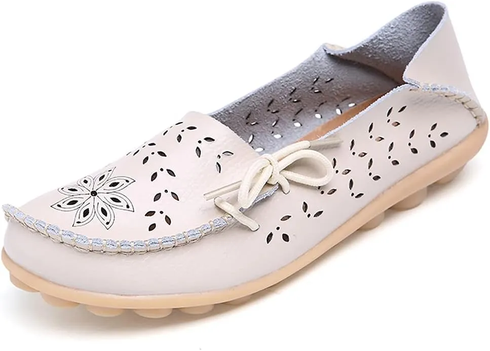 WERWAES Ladies Moccasin Flats Casual Loafers Breathable Walking Nurse Driving Fashion Soft Shoes Work Shoes