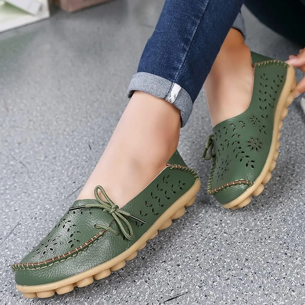 WERWAES Ladies Moccasin Flats Casual Loafers Breathable Walking Nurse Driving Fashion Soft Shoes Work Shoes
