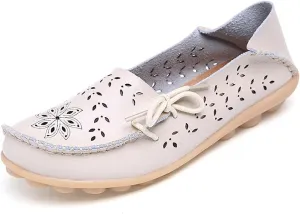 WERWAES Ladies Moccasin Flats Casual Loafers Breathable Walking Nurse Driving Fashion Soft Shoes Work Shoes