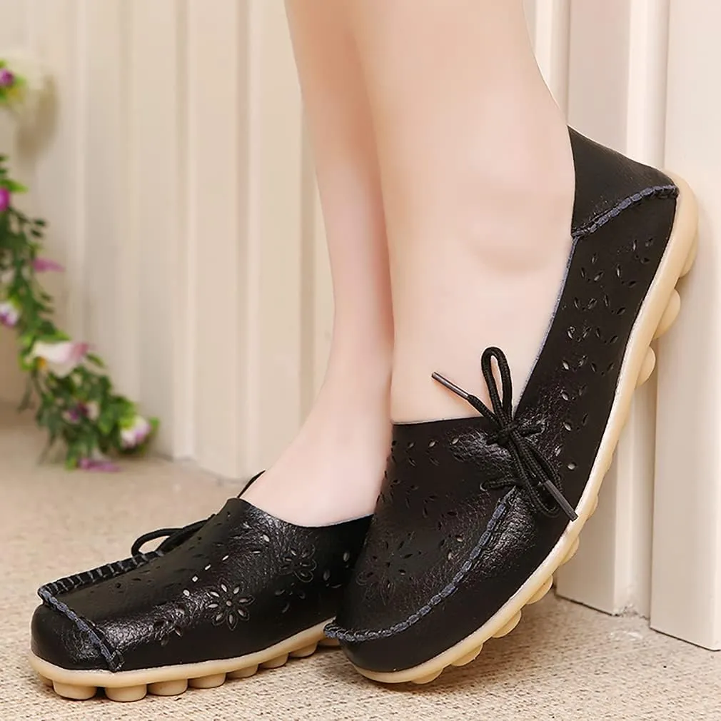 WERWAES Ladies Moccasin Flats Casual Loafers Breathable Walking Nurse Driving Fashion Soft Shoes Work Shoes