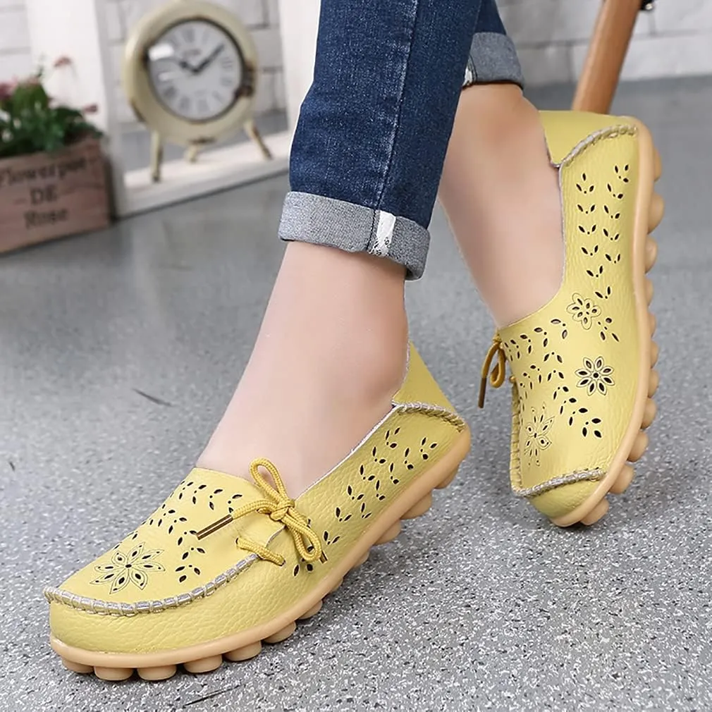 WERWAES Ladies Moccasin Flats Casual Loafers Breathable Walking Nurse Driving Fashion Soft Shoes Work Shoes