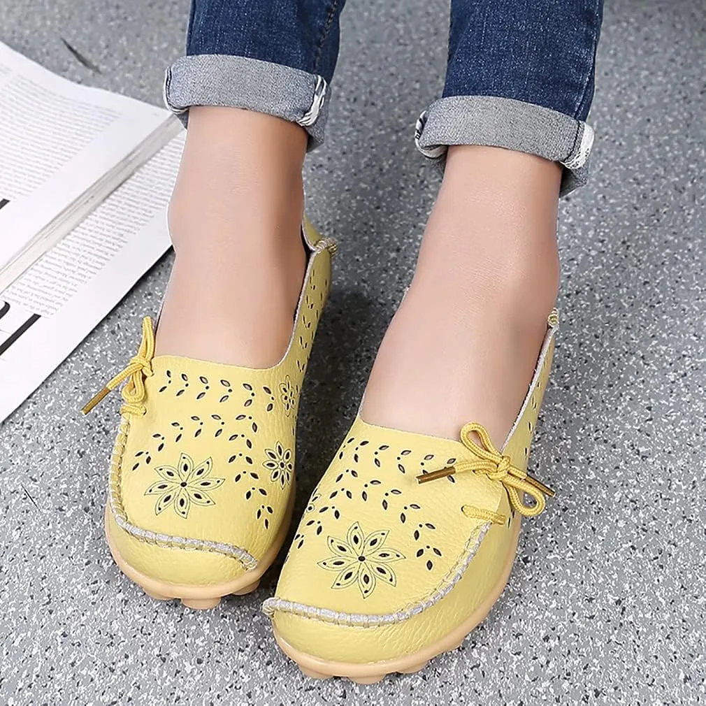 WERWAES Ladies Moccasin Flats Casual Loafers Breathable Walking Nurse Driving Fashion Soft Shoes Work Shoes