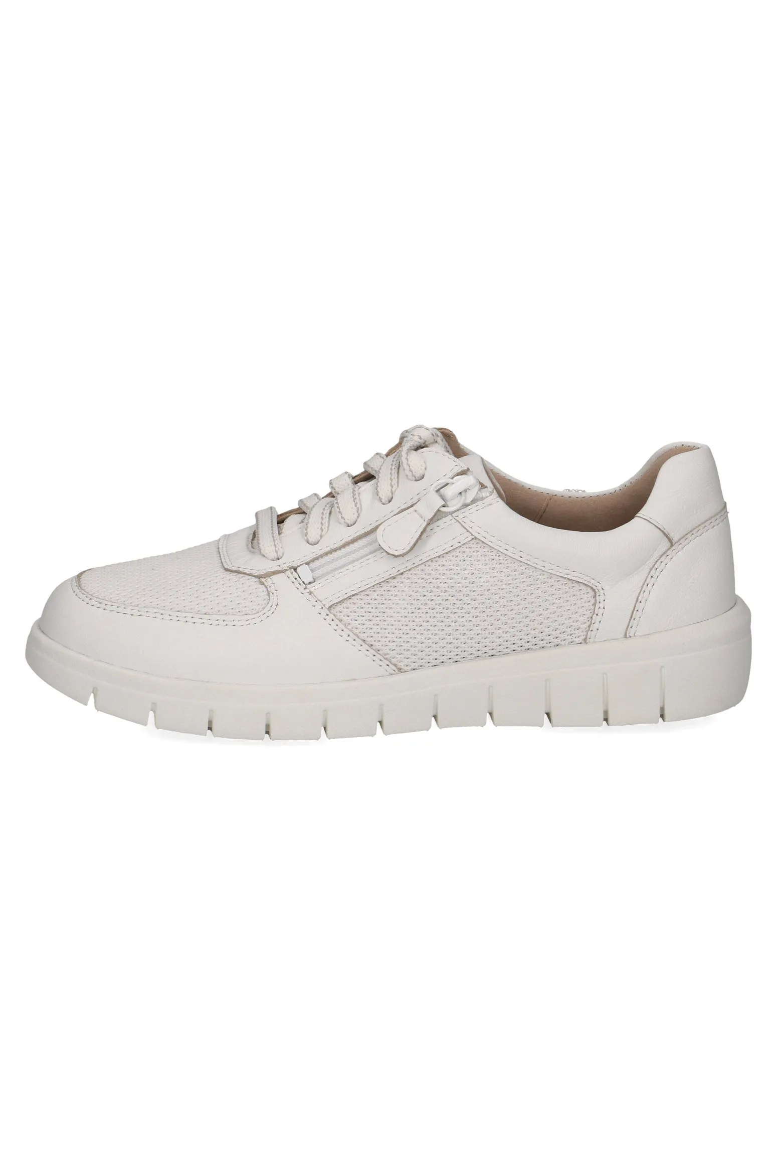 Wide Fit Trainers with Zip Fastening - White Nappa