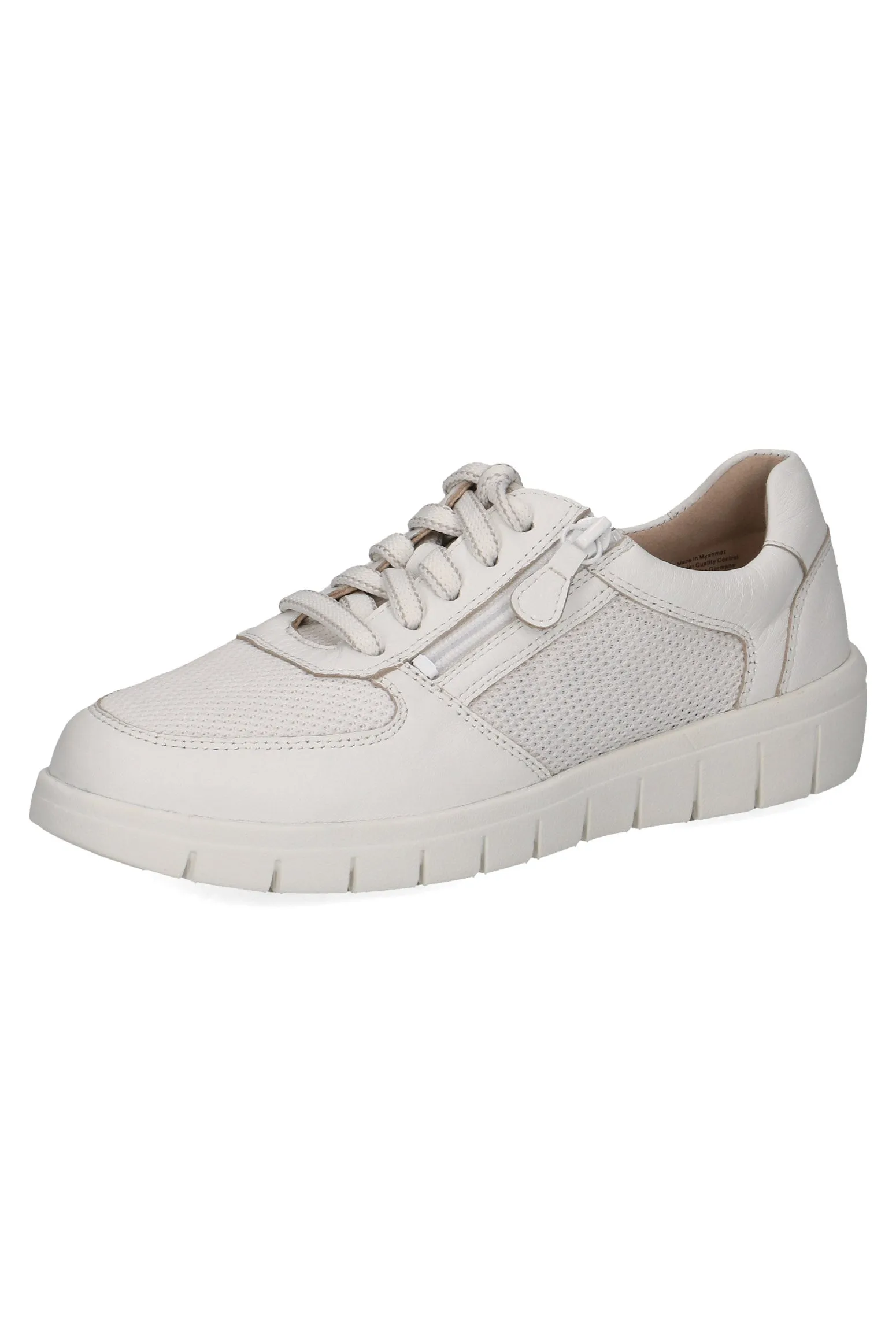 Wide Fit Trainers with Zip Fastening - White Nappa