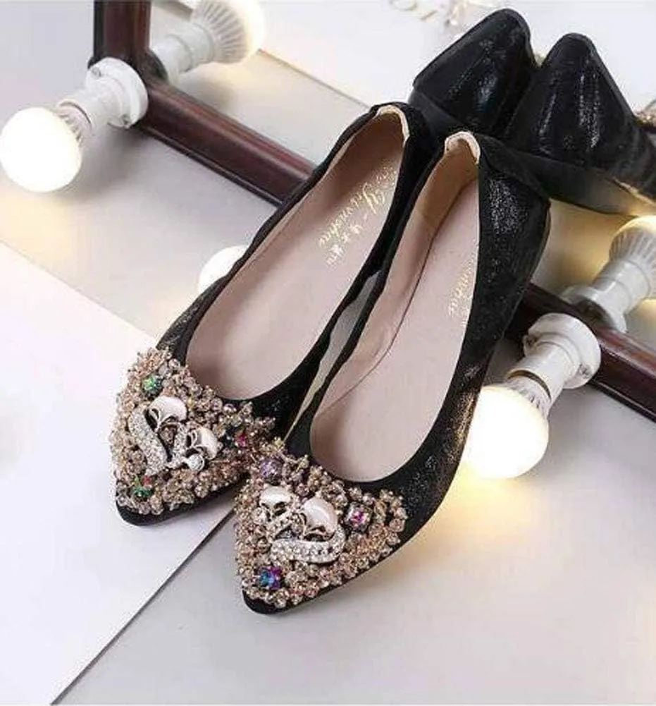 Women Ballet Flats Rhinestone Wedding Ballerina Shoes Foldable Sparkly Comfort Slip on Flat Shoes