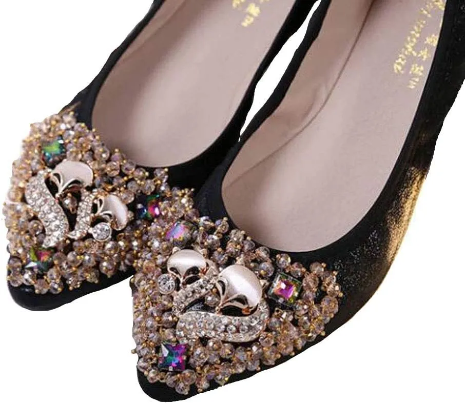 Women Ballet Flats Rhinestone Wedding Ballerina Shoes Foldable Sparkly Comfort Slip on Flat Shoes