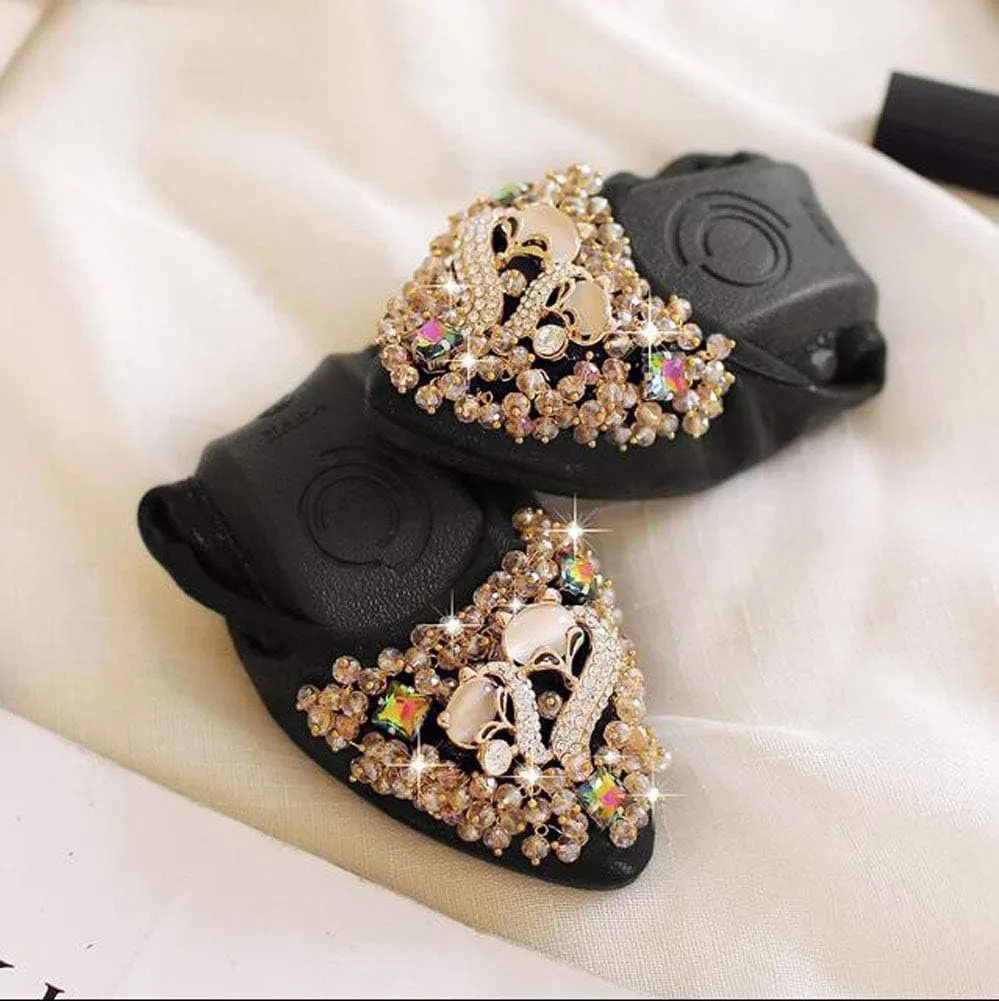 Women Ballet Flats Rhinestone Wedding Ballerina Shoes Foldable Sparkly Comfort Slip on Flat Shoes