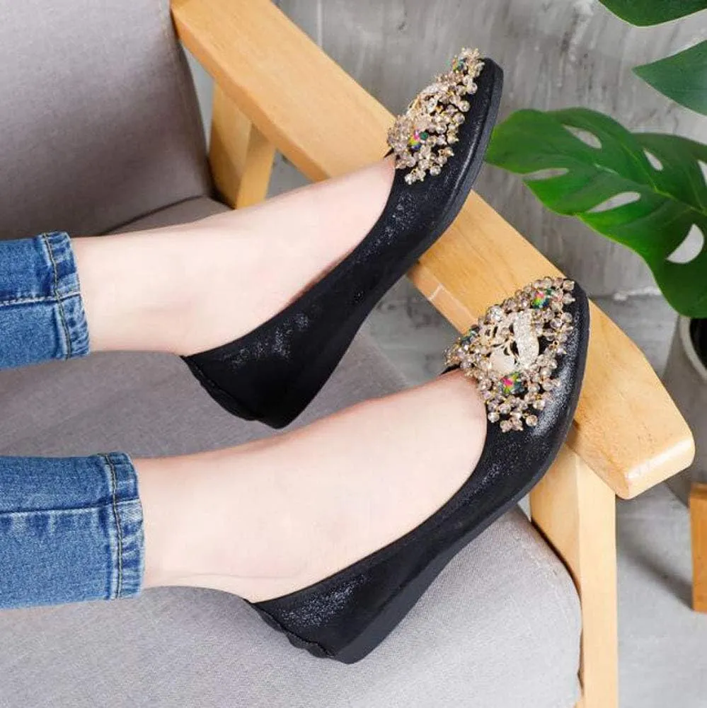 Women Ballet Flats Rhinestone Wedding Ballerina Shoes Foldable Sparkly Comfort Slip on Flat Shoes