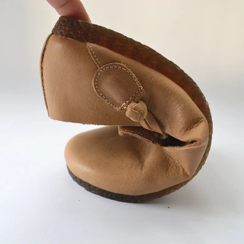 Women Retro Handmade Leather Shoes With Crossing Belts