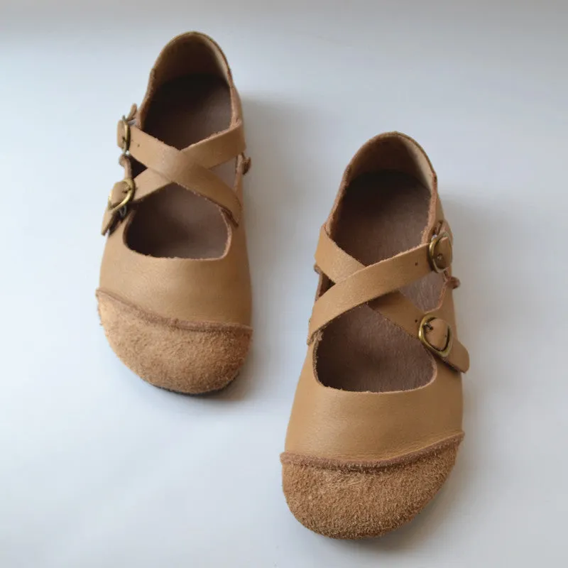 Women Retro Handmade Leather Shoes With Crossing Belts