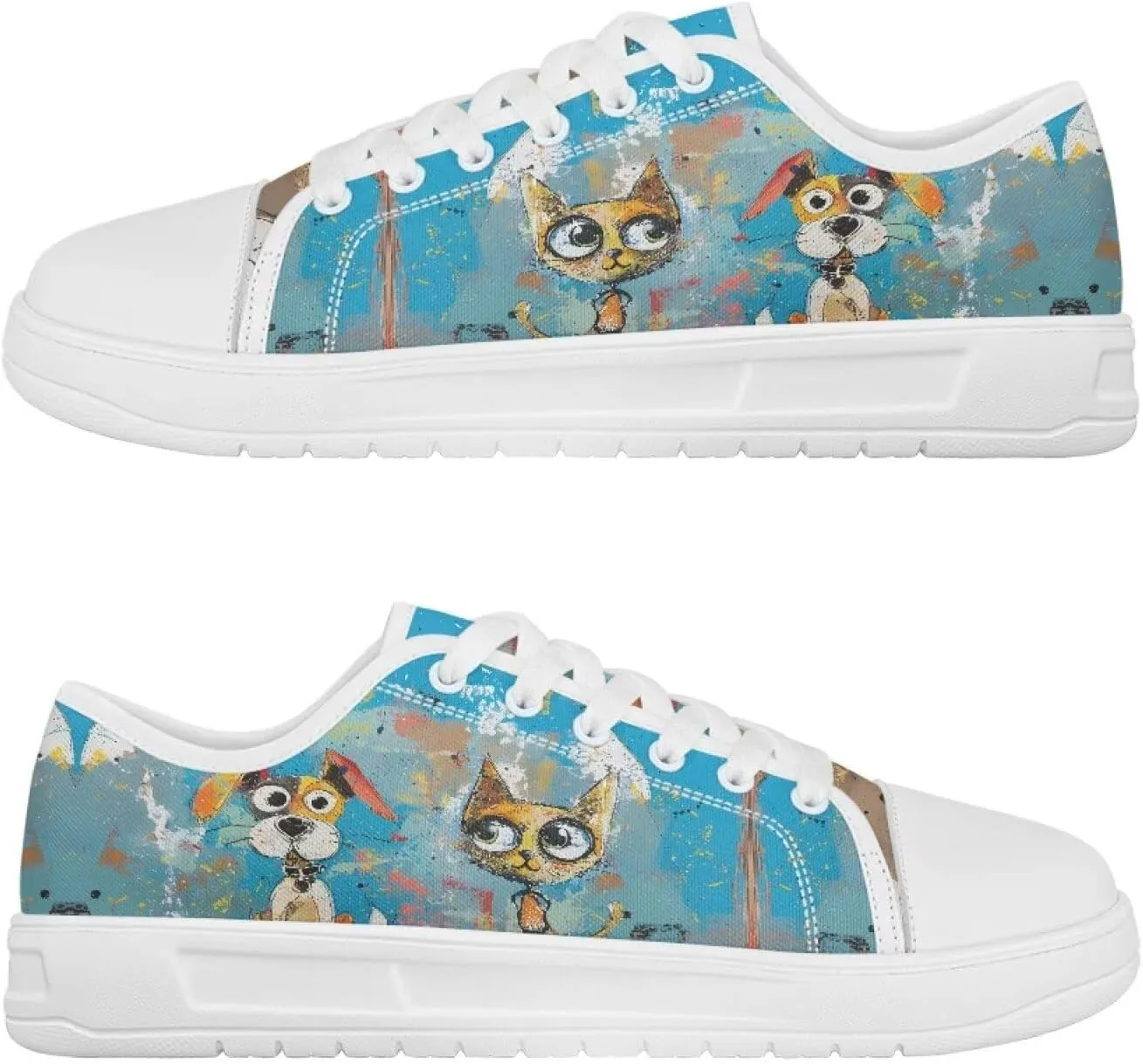 Women's Canvas Casual Shoes Comfortable Walking Sneakers Classic Laces Up Anti-Slip Shoe Size 6-13.5 White Sole