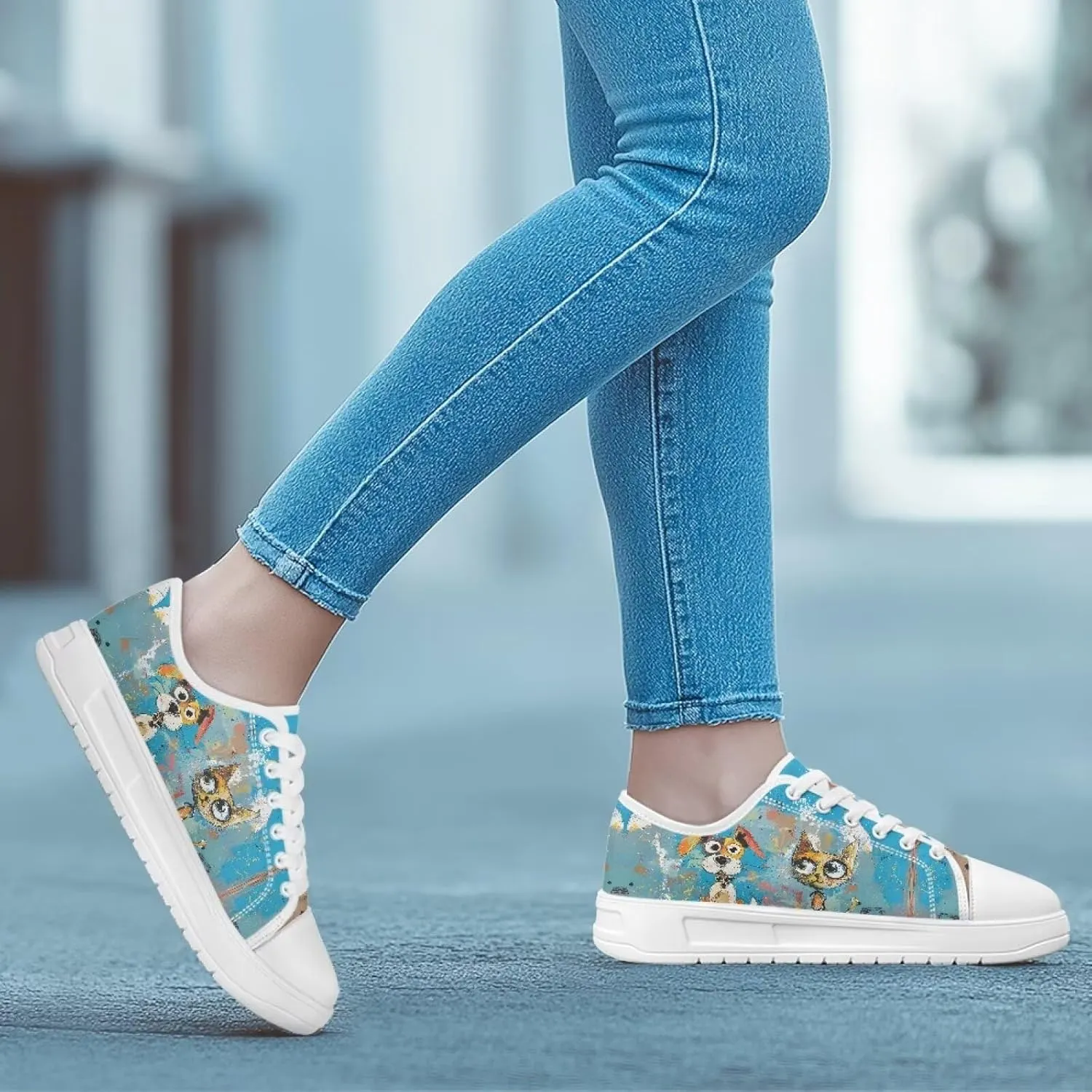Women's Canvas Casual Shoes Comfortable Walking Sneakers Classic Laces Up Anti-Slip Shoe Size 6-13.5 White Sole