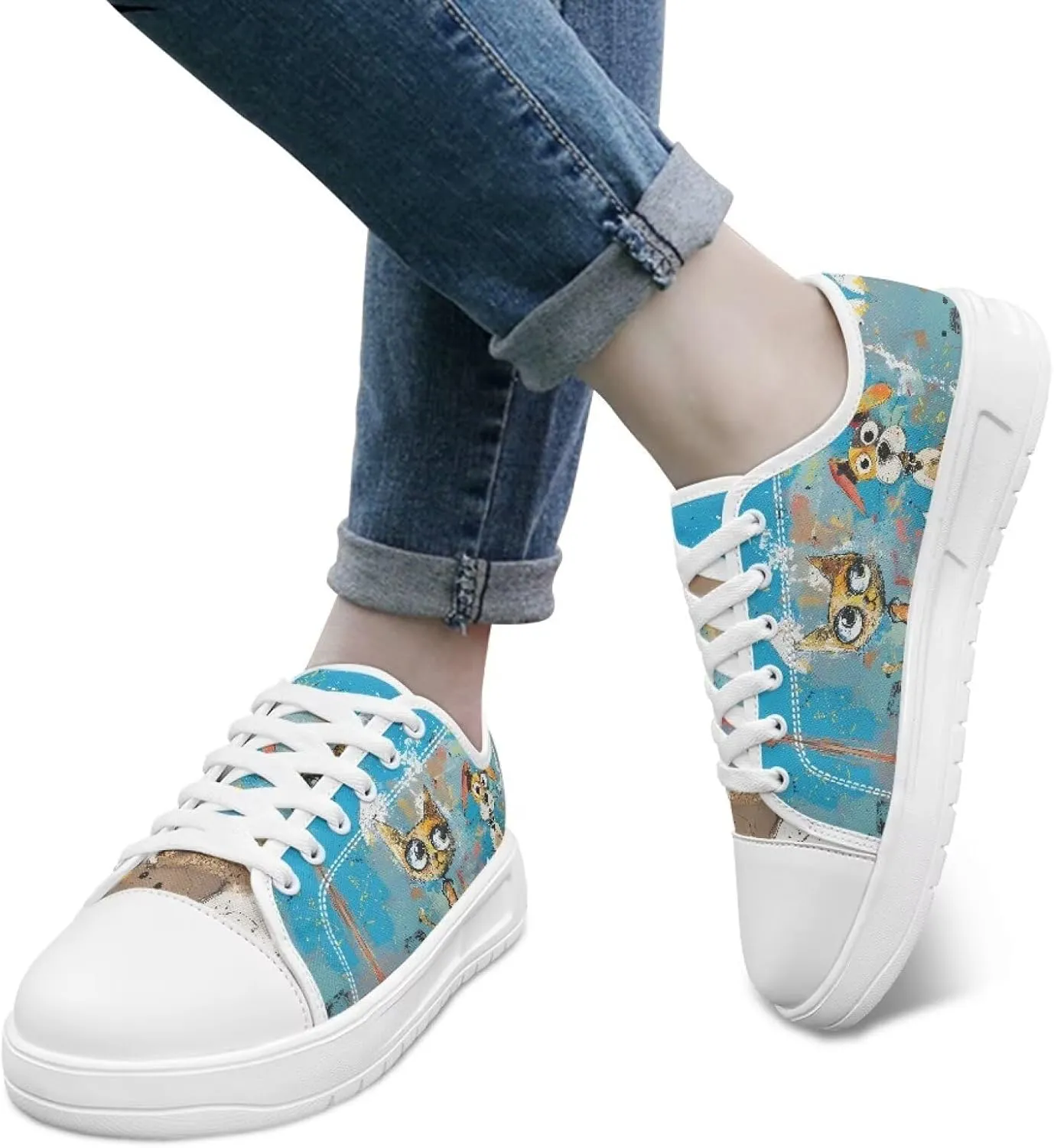 Women's Canvas Casual Shoes Comfortable Walking Sneakers Classic Laces Up Anti-Slip Shoe Size 6-13.5 White Sole