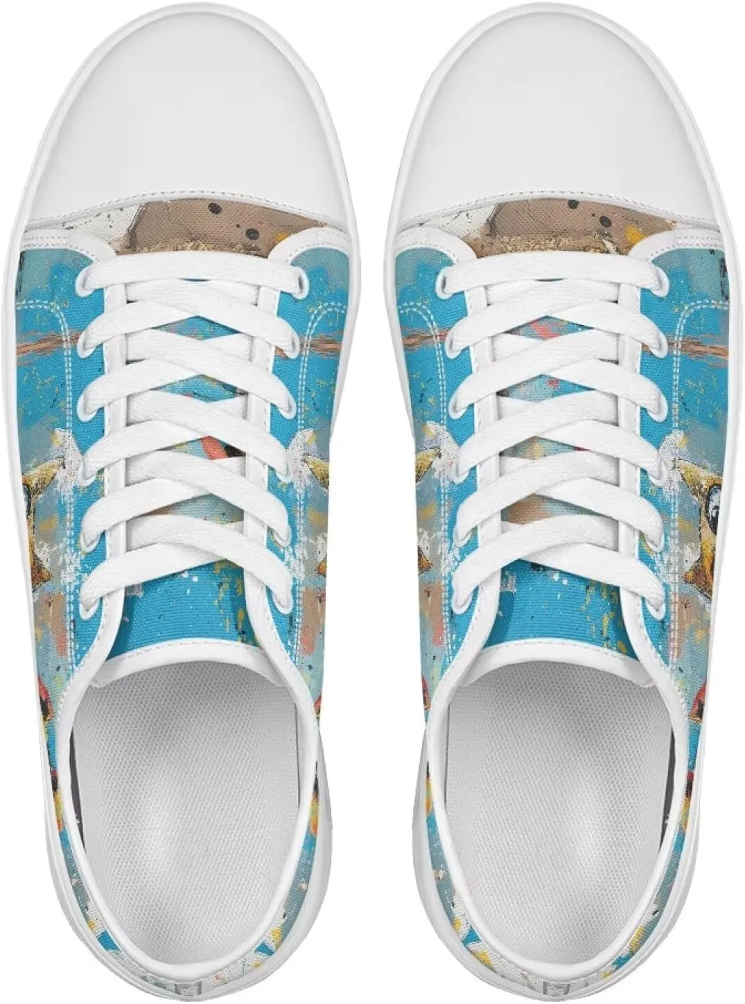 Women's Canvas Casual Shoes Comfortable Walking Sneakers Classic Laces Up Anti-Slip Shoe Size 6-13.5 White Sole