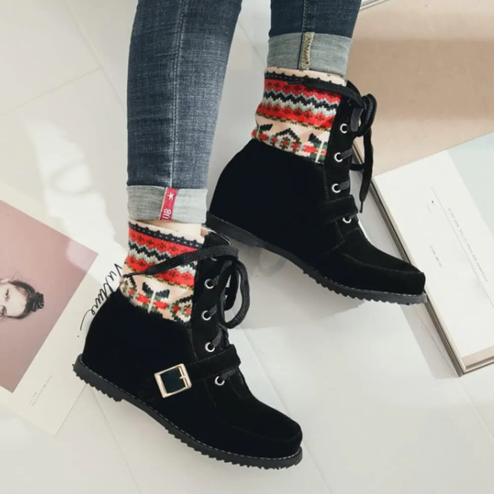 Womens Christmas Winter Suede Ankle Boots