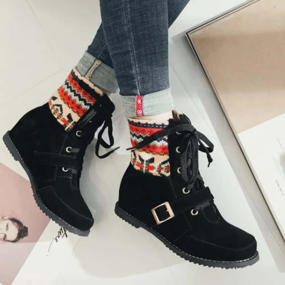Womens Christmas Winter Suede Ankle Boots