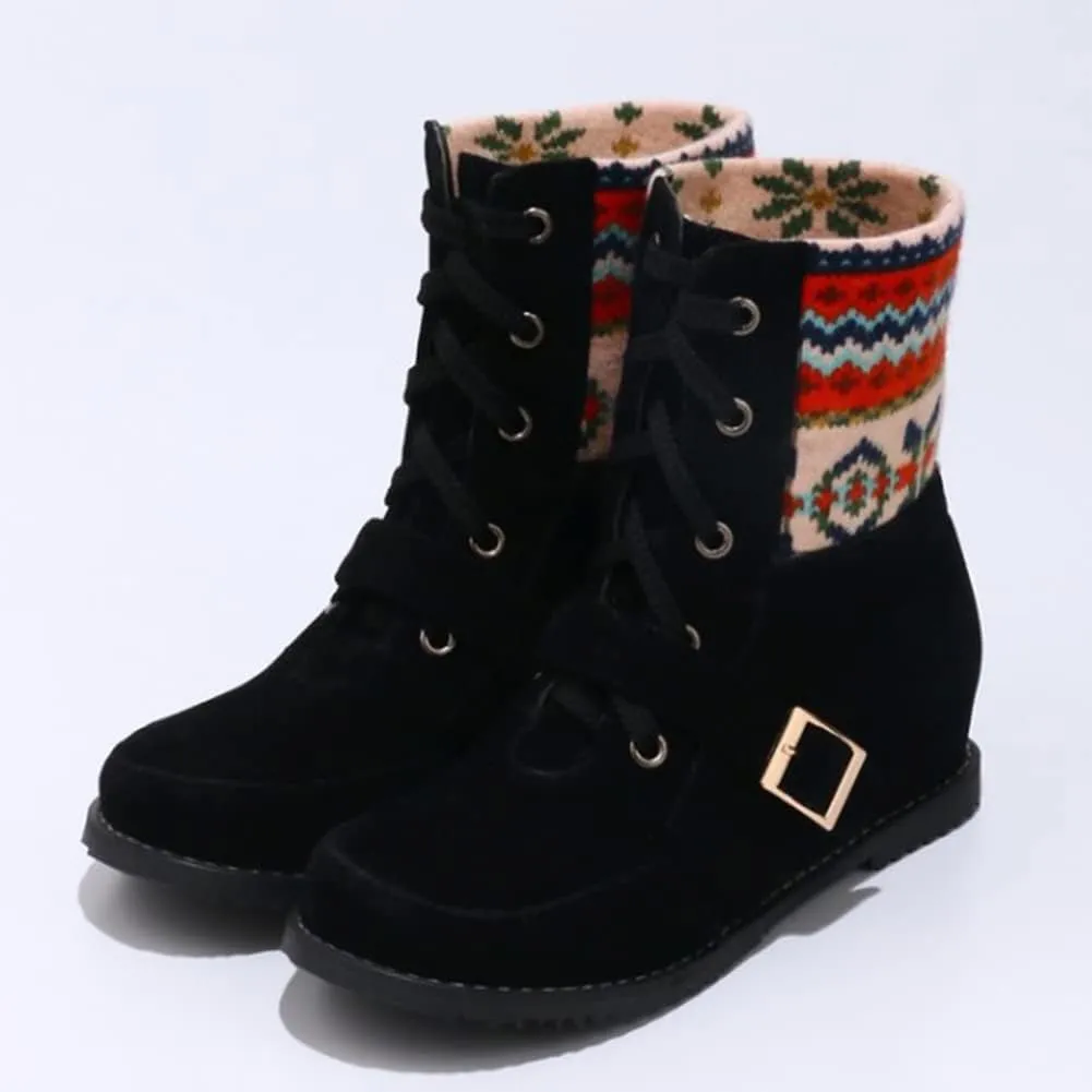 Womens Christmas Winter Suede Ankle Boots