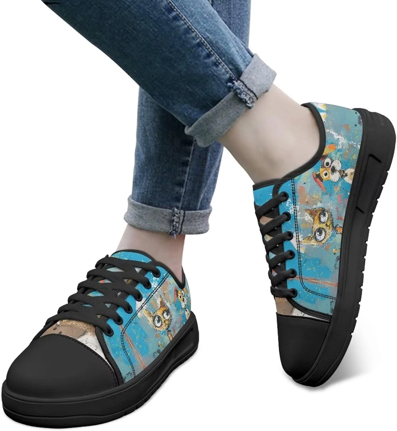 Womens Classic Canvas Casual Shoes Breathable Soft Everyday Versatile Canvas Sneakers for Work Travel Size 6-13.5 Black Sole
