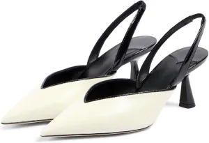 Women's Kitten Heel Pointed Closed Toe Slingback Pumps Fashion V Shaped Silhouette Slip On High Heel Summer Shoes Wedding Prom Dressy Heeled Sandals for Women