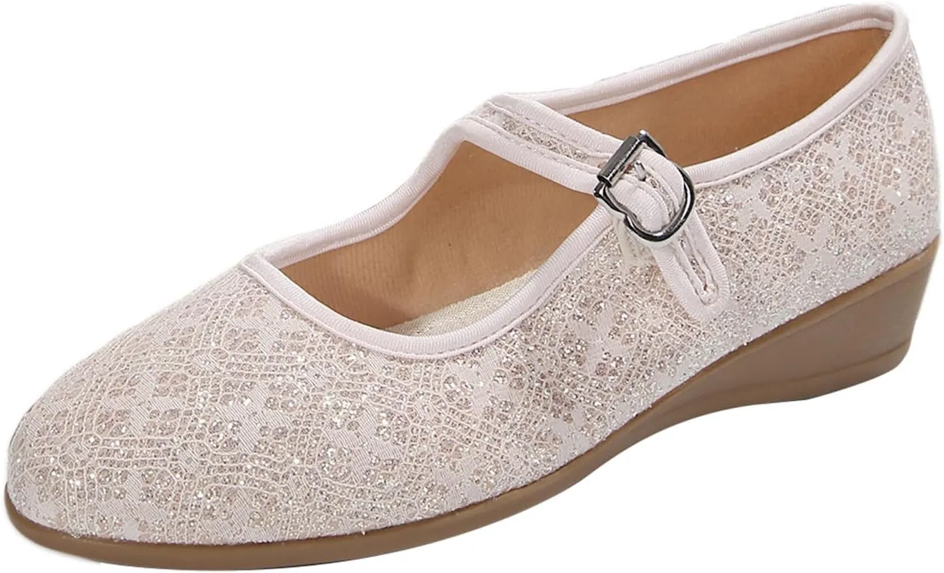 Women's Mary Jane Flats Comfortable Slip-on Flats Round Toe Dressy Ballet Shoes for Women