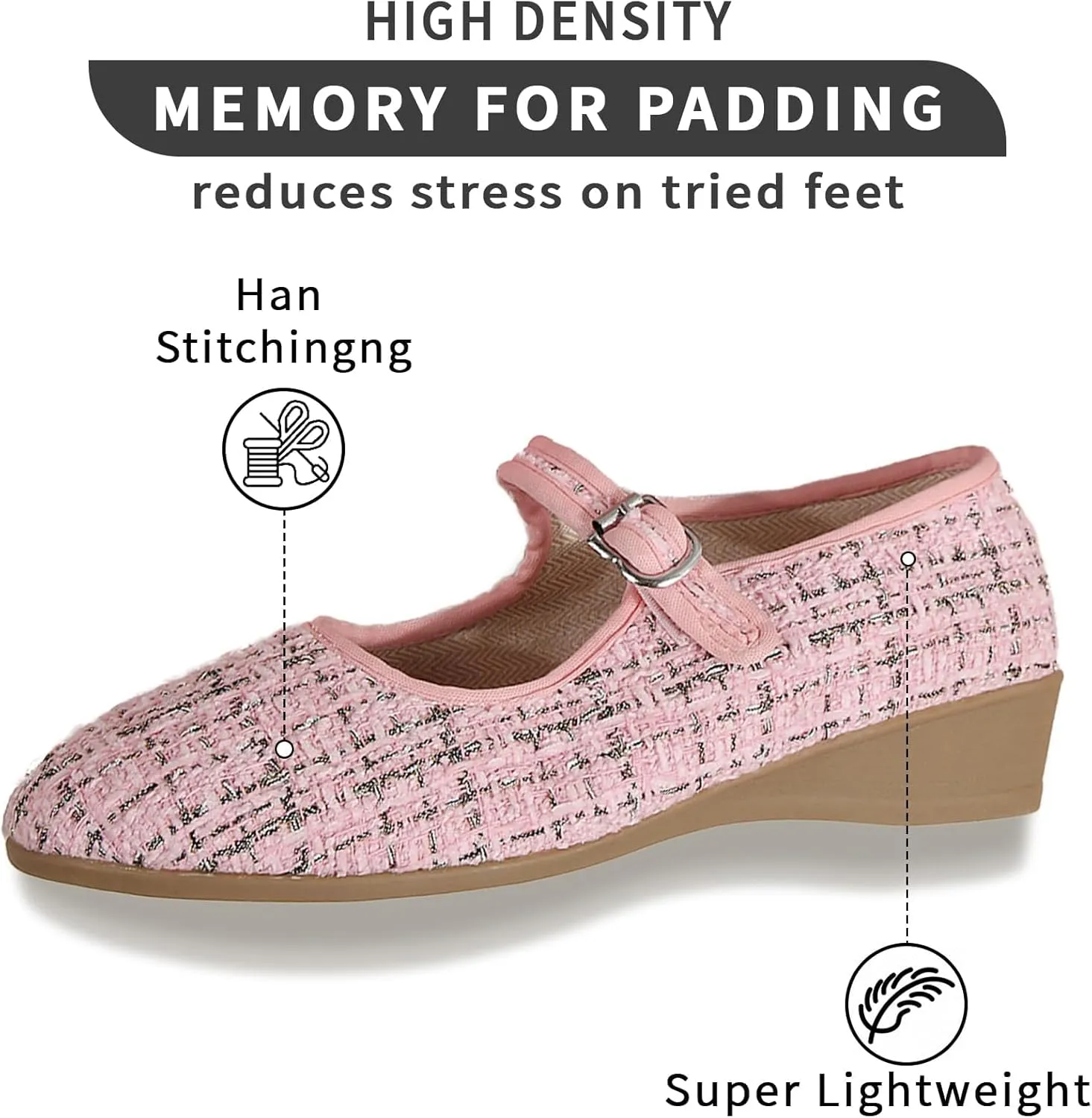 Women's Mary Jane Flats Comfortable Slip-on Flats Round Toe Dressy Ballet Shoes for Women