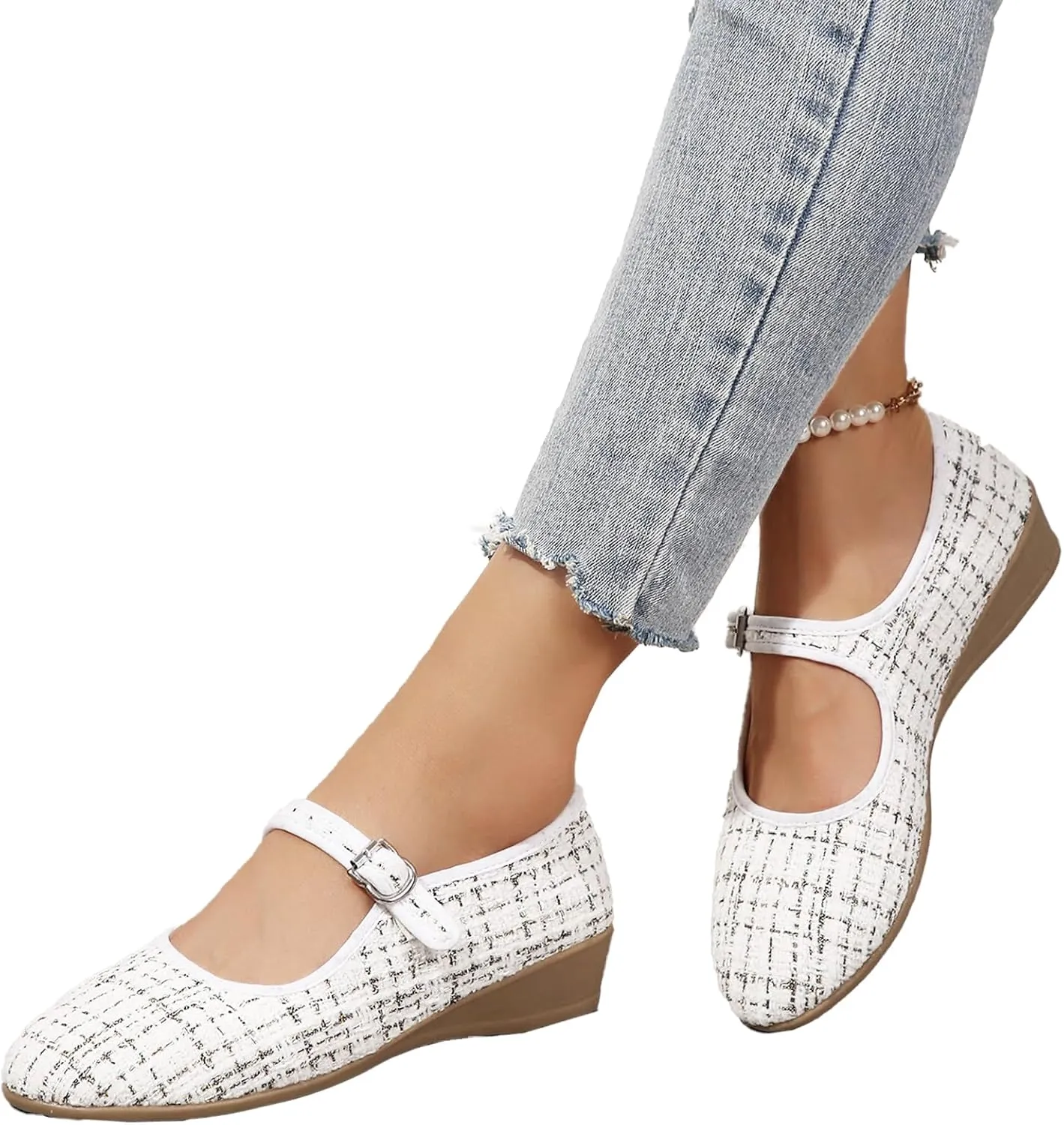 Women's Mary Jane Flats Comfortable Slip-on Flats Round Toe Dressy Ballet Shoes for Women