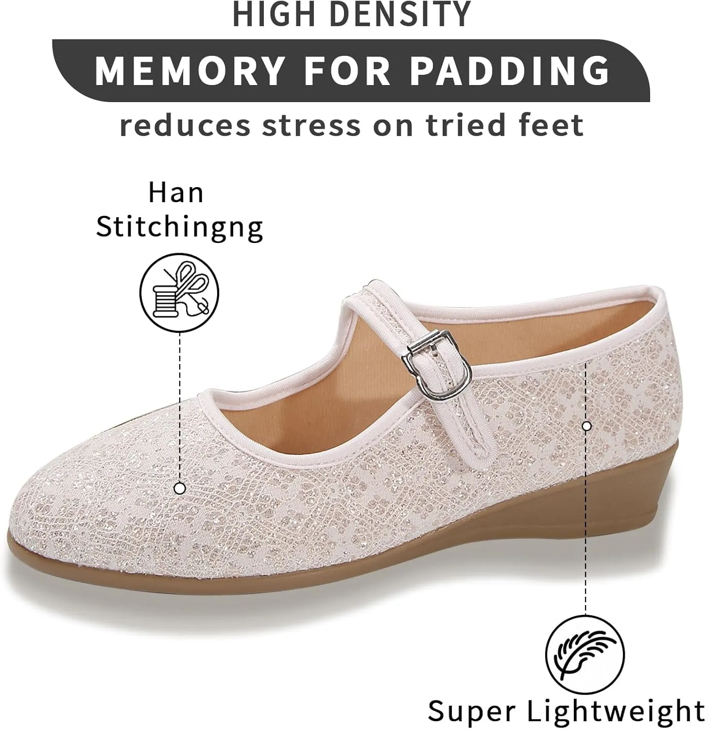 Women's Mary Jane Flats Comfortable Slip-on Flats Round Toe Dressy Ballet Shoes for Women