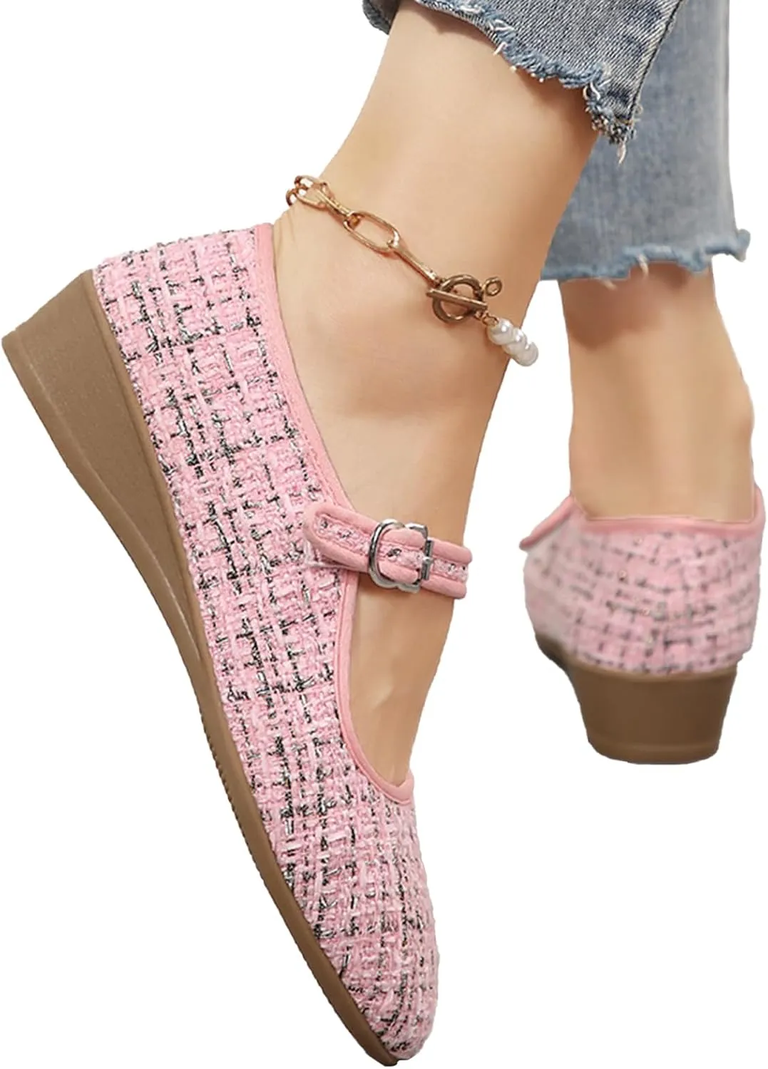 Women's Mary Jane Flats Comfortable Slip-on Flats Round Toe Dressy Ballet Shoes for Women