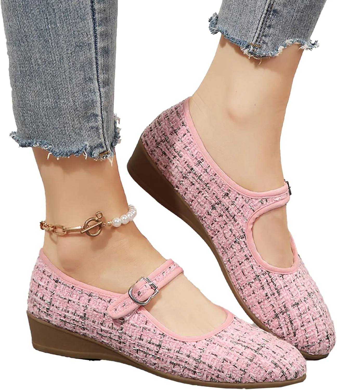 Women's Mary Jane Flats Comfortable Slip-on Flats Round Toe Dressy Ballet Shoes for Women