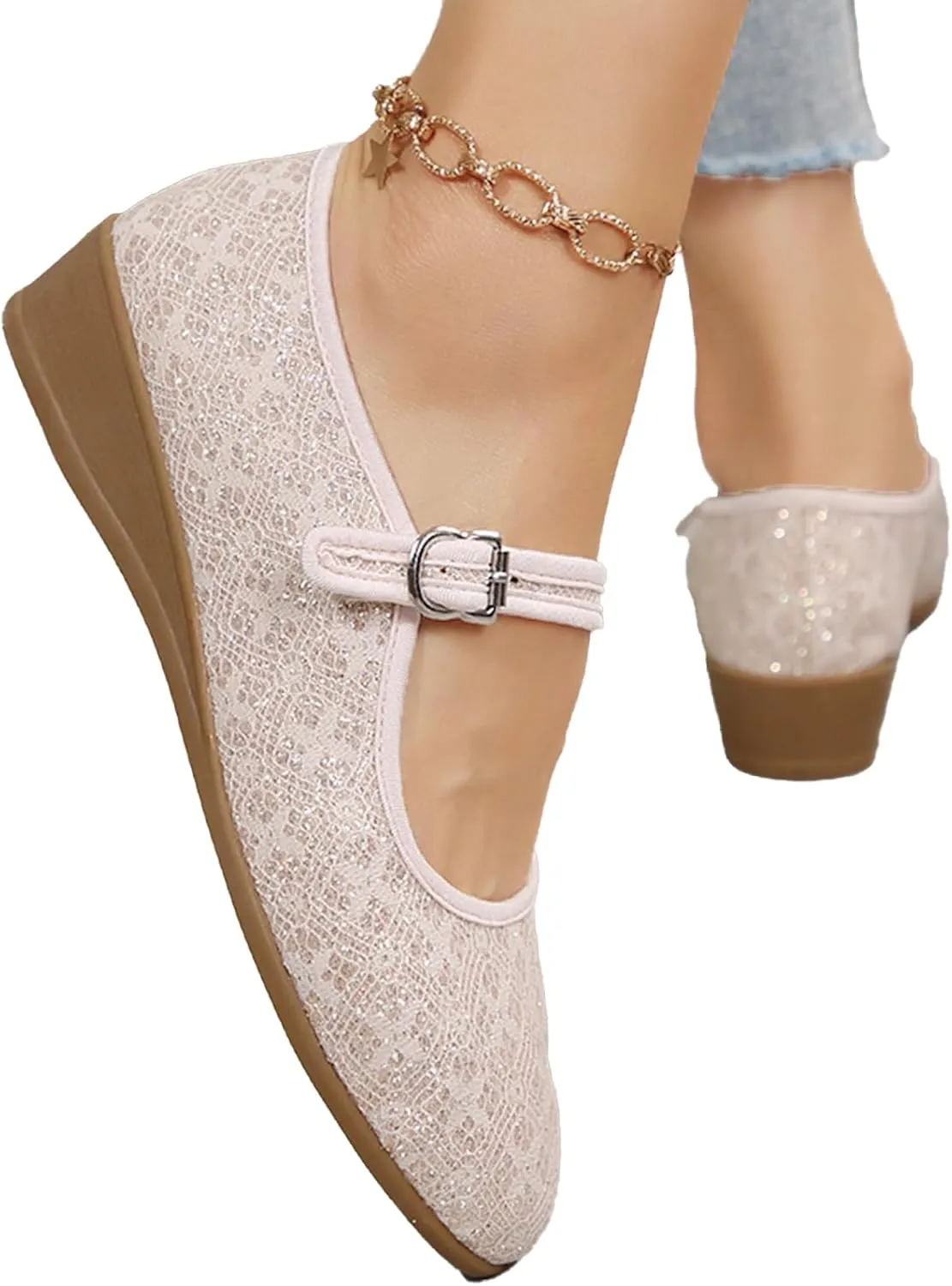 Women's Mary Jane Flats Comfortable Slip-on Flats Round Toe Dressy Ballet Shoes for Women